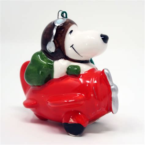 Snoopy In Plane Ceramic Christmas Ornament