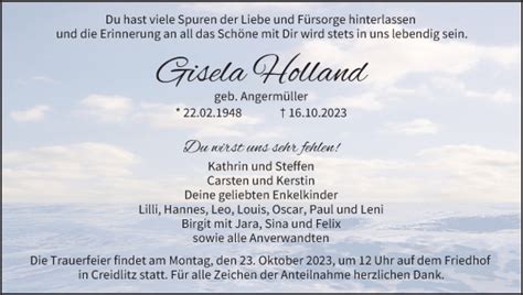 Gisela Holland Traueranzeige Trauer Infranken De