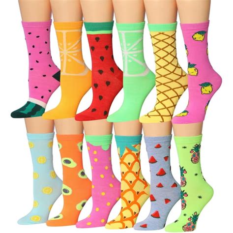 Colorfut Womens 12 Pairs Colorful Patterned Crew Socks Pwc96 Ab