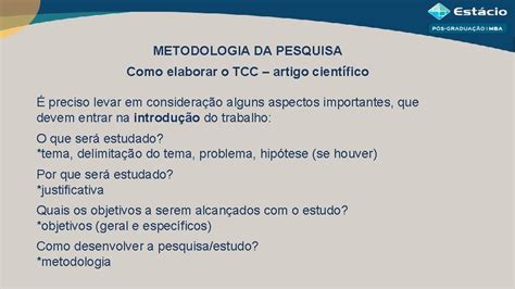 METODOLOGIA DA PESQUISA Como Elaborar O TCC Artigo