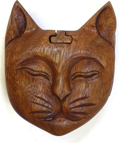 Hand Carved Wooden Cat Head OOAK Christmas Birthday Gift Home Dragons