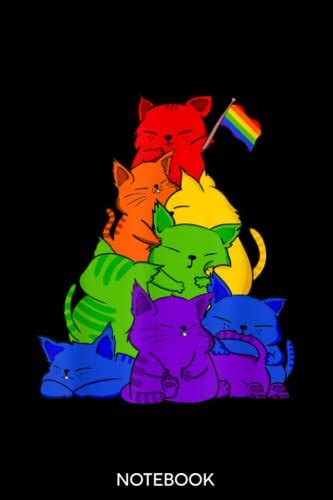 Gay Pride Cat LGBT Cute Cats Pile Kawaii Anime Rainbow Flag Notebook