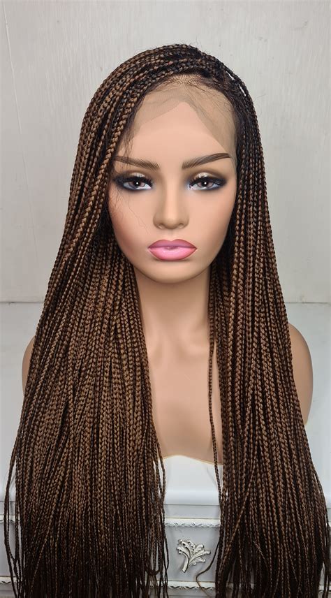 24 Inch Frontal Knotless Braided Wig Handmade Box Knotness Etsy