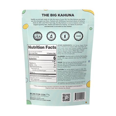 Juicy Kush Big Kahuna Sour Belt Gummies 5000mg Delta 8 Resellers