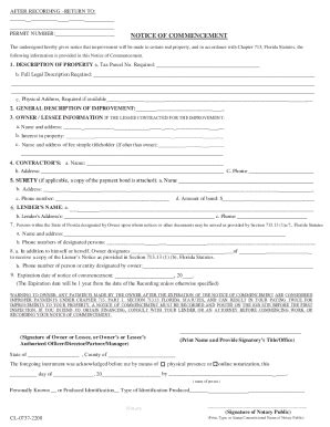 Fillable Online Fillable NOTICE OF COMMENCEMENT Broward County Fax