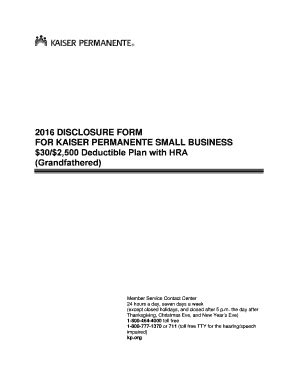 Fillable Online 2016 30 2 500 Deductible Plan With HRA GF Disclosure