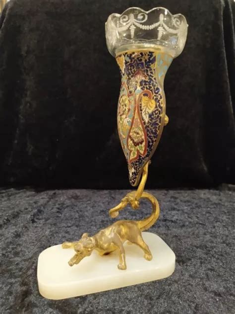 RARE GRAND VASE émail cloisonné sur tigre en bronze France XIXème EUR