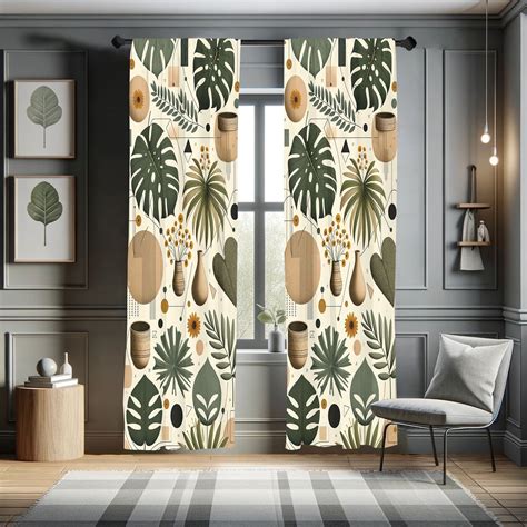 Ambesonne Leafy Art Curtains 2 Panel Set Monstera Leaves Bohemian