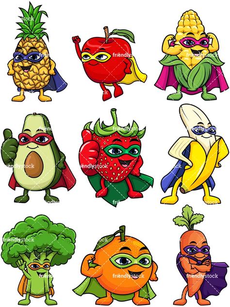 Fruit And Vegetable Superheroes Cartoon Clipart - FriendlyStock