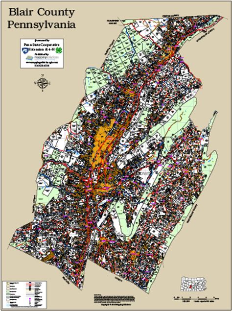 Huntingdon Blair Counties Pennsylvania 2016 Wall Map Huntingdon Blair