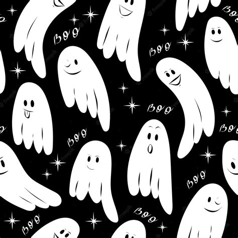 Premium Vector Cute Ghost Seamless Pattern Halloween Vector Illustration