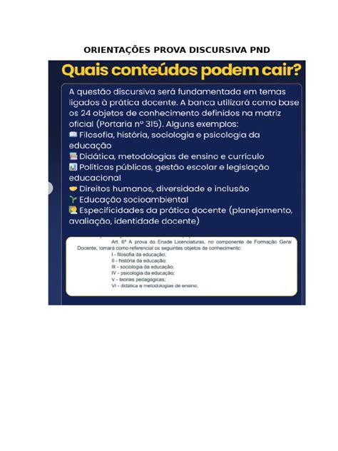 Resultado Da Prova Discursiva Pnd - Orientações Prova Discursiva PND | PDF
