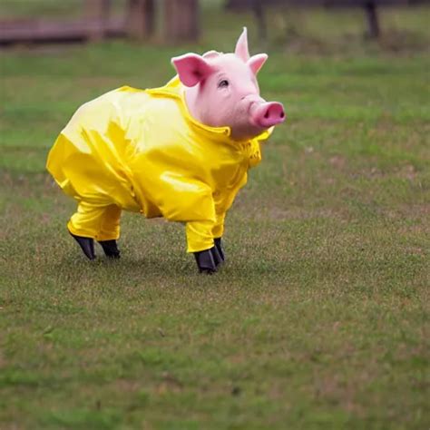 Photograph Of A Cute Pig Walking Upright Wearing A Stable Diffusion