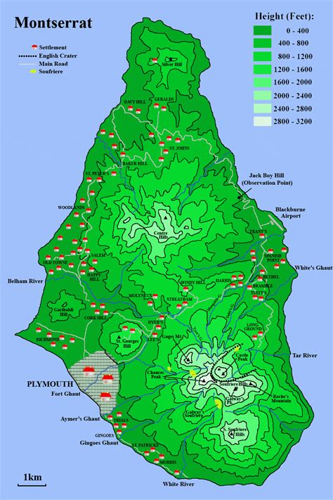 Large Detailed Physical Map Of Montserrat Island Montserrat Island