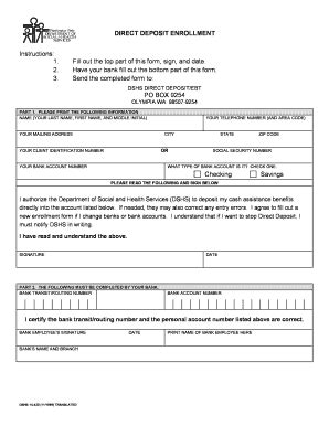 Fillable Online Dshs Wa Direct Deposit Enrollment Instructions Fill