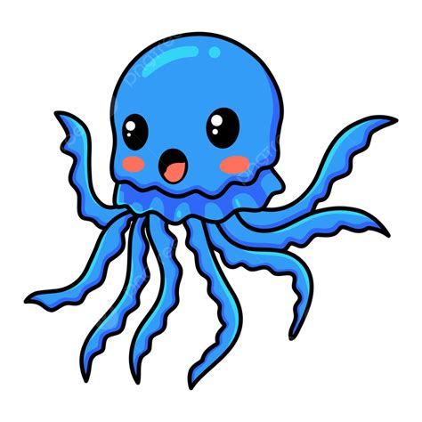gambar kartun ubur ubur kecil berwarna biru  lucu vektor sotong