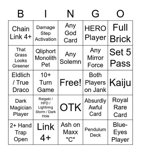 Master Duel Spectate Bingo Card