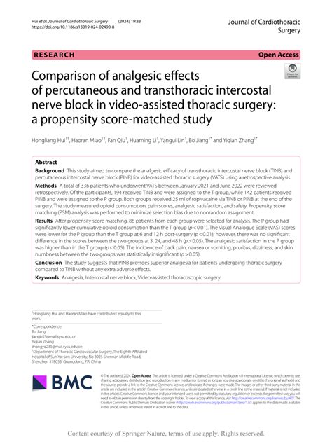 PDF Comparison Of Analgesic Effects Of Percutaneous And Transthoracic