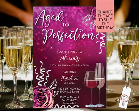 Wine Birthday Invitation Hot Pink Template Aged To Perfection Rose