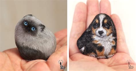 Delicate Rock Paintings Look Like Palm Sized Pets