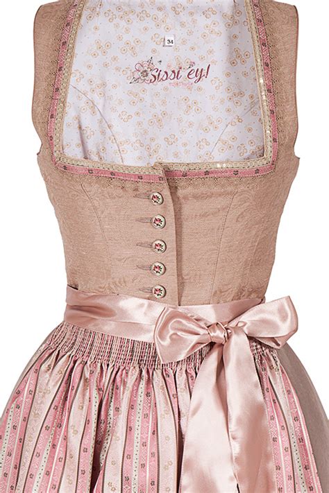 Designer Dirndl in nude und altrosa mit Cabouchonknöpfen Wirkes