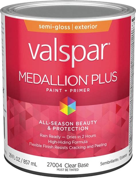 Valspar 27004 005 Qt Semi Gloss Finish Clear Base Medallion Plus Exterior Paint And Primer