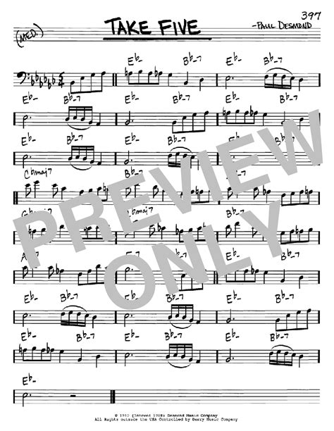 Take Five By Dave Brubeck Sheet Music For Real Book Melody And Chords