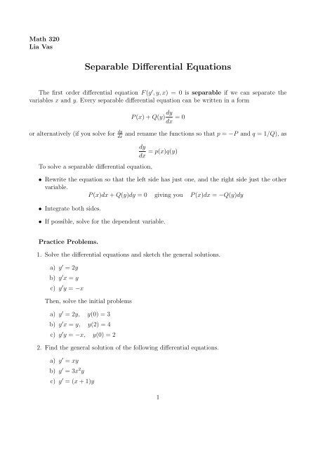 Separable Differential Equations