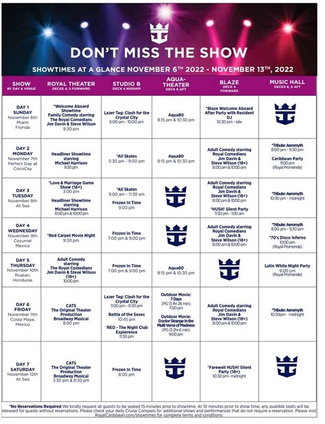 Entertainment Schedule Prior To Departure Royal Caribbean Discussion