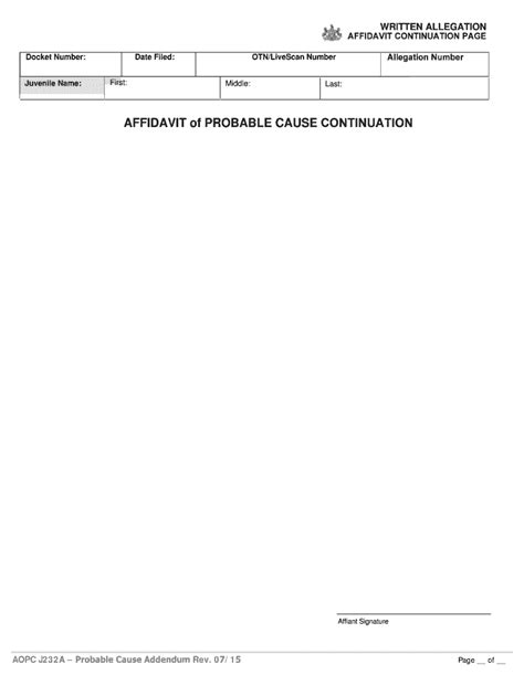 Fillable Online Pacourts Affidavit Continuation Page Fax Email Print