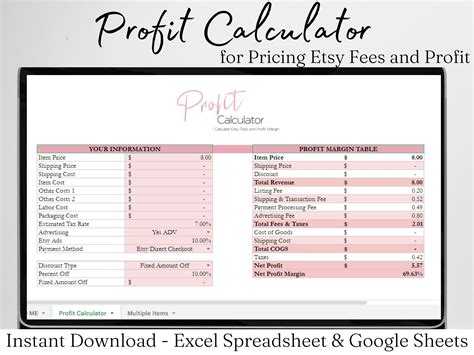 Profit Calculator Spreadsheet Etsy Fee and Profit Calculator 2023