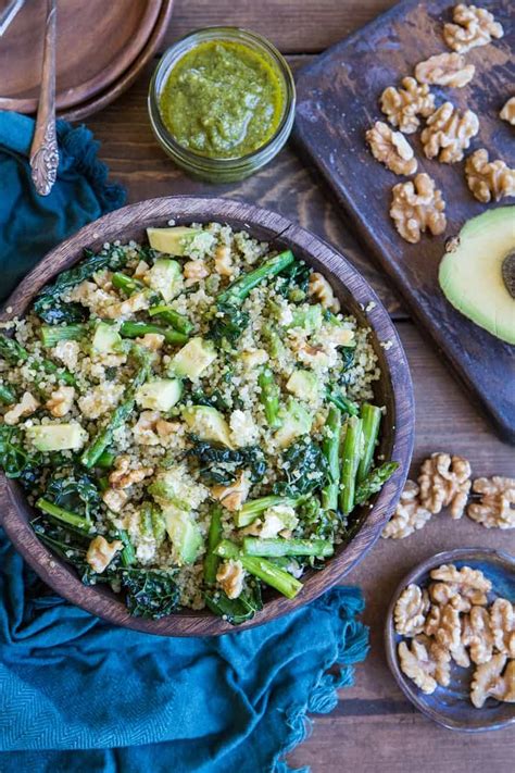 Pesto Quinoa Salad With Asparagus Avocado And Kale The Roasted Root