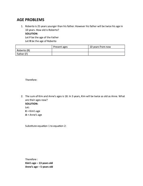 Age Word Problems Part 1 Age Problems Roberto Is 25 Years Younger