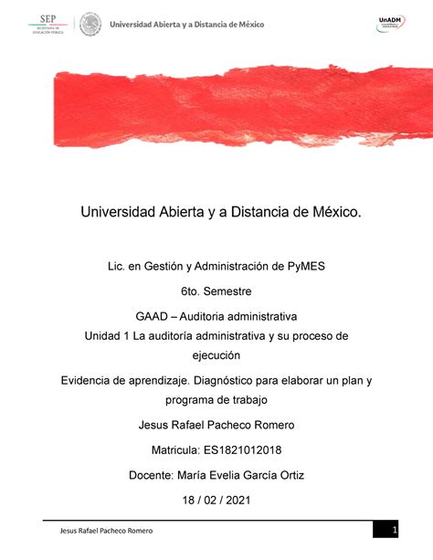 Gaad U Ea Jepr Trabajo De Auditoria Administrativa Unadm Lic En