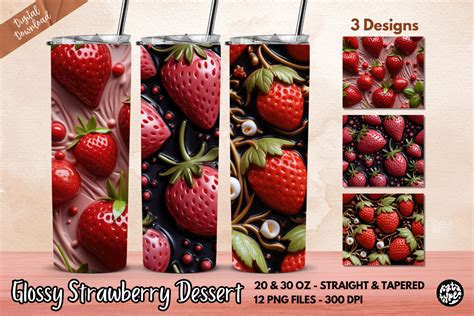 Glossy Strawberry Dessert Tumbler Wrap Graphic By Katatype Creative