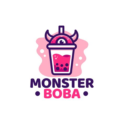 Boba Monster Logo Mascot Vector Illustration Cute Cartoon Drink A Cup