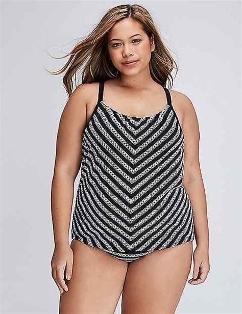 Lane Bryant Eyelet Stripe Swim Tankini Top With Built In No Wire Bra