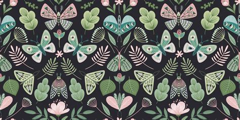 Abstract Floral Seamless Pattern With Butterflies And Moths Modern