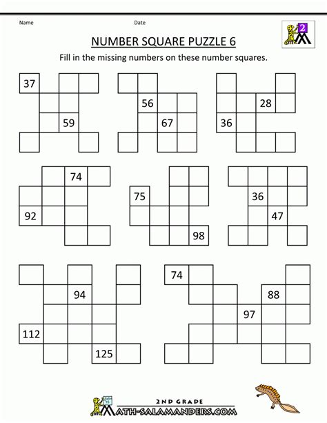 Number Square Puzzles - Printable Number Puzzle | Printable Crossword Puzzles