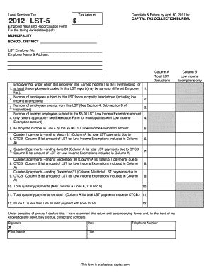 Fillable Online LST 5 Form Capital Tax Collection Bureau Fax Email