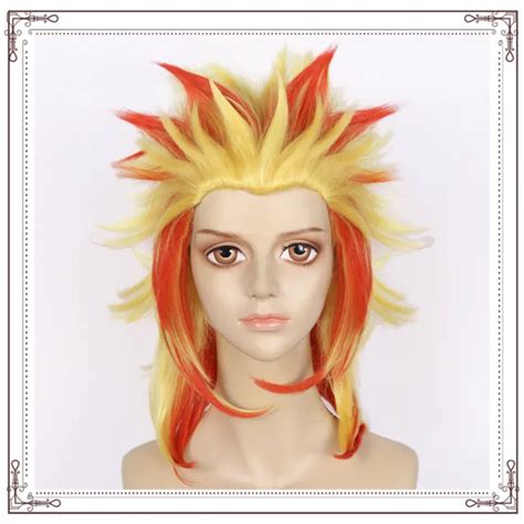 Demon Slayer Kimetsu No Yaiba Rengoku Kyoujurou Cosplay Hair Wig Free