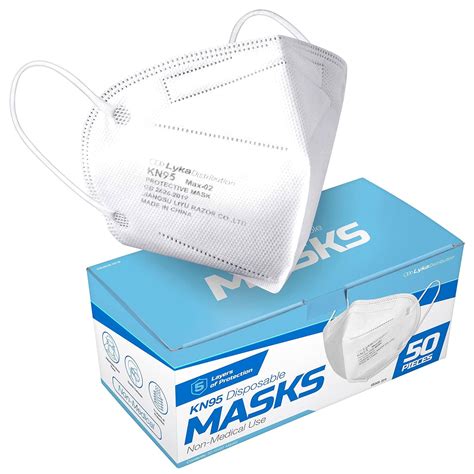 Lyka KN95 Face Masks 50 Pack | 5-Layer, >95% Filtration, Elastic Ear