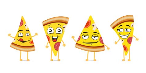 Pizza Slice Funny Smiling Cartoon Character Set Italian Dish Piece