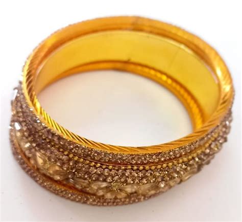 Party Wear Golden Stone Aluminium Bangle Set Size Inch Diameter