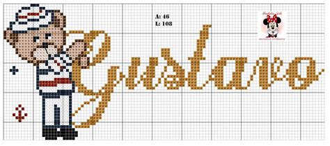 Gustavo Nome Ursinho Marinheiro Ponto Cruz Bordado Ponto Cruz