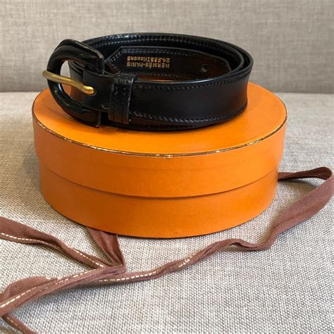 HermÈs Belt Vintage Calfskin Leather Black Small Rare Wbox Chelsea