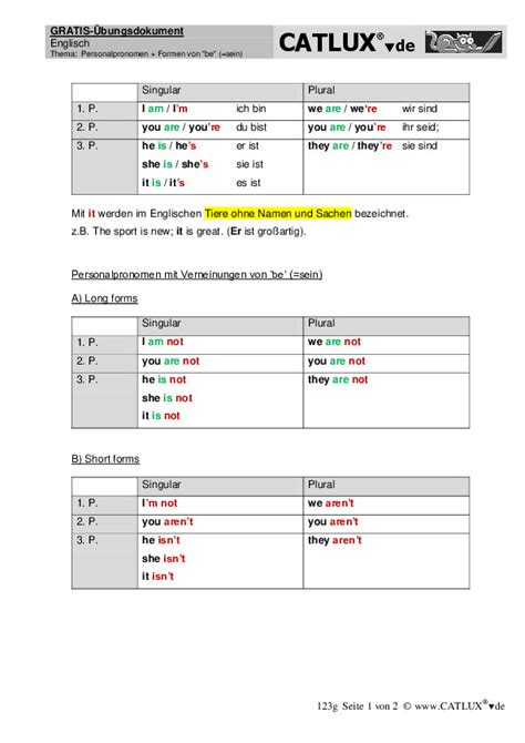 Personalpronomen Englisch Klasse Arbeitsbl Tter Kostenlos Englisch