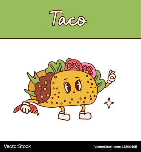 Retro Cartoon Mascot Taco Cute Taco Character Vector Image