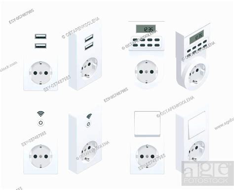 Isometric Switches And Sockets Set All Types Ac Power Sockets