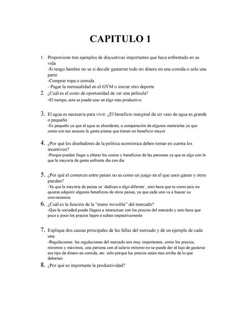 capítulo 1 economía CAPITULO 1 1 Proporcione tres ejemplos de